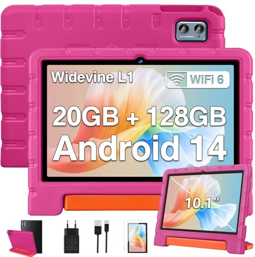 ZIOVO Tablet Bambini 10 Pollici Tablets Android 15, 30GB RAM+64GB ROM(TF 2TB), 5G WiFi Tablets,Gemini AI/Octa-Core/Widevine L1/Face ID/Tableta per Bambini/6000 mAh/BT 5.0, Tablet con Eva Caso-Rosa