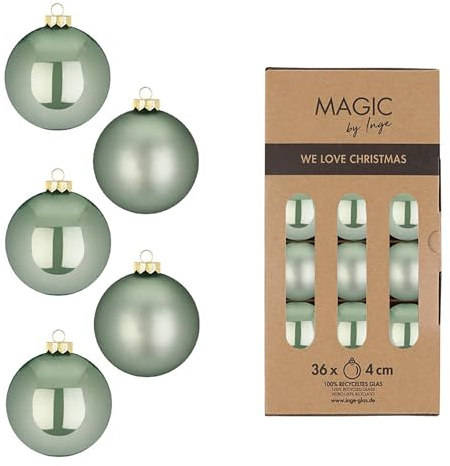 Weihnachtskugeln Glas 4cm 36 Stück - matt & glänzend - Kleine Christbaumkugeln Weihnachtsbaumkugeln für Weihnachten - Christbaumschmuck & Weihnachtsbaumschmuck Salbeigrün - Mild Sage