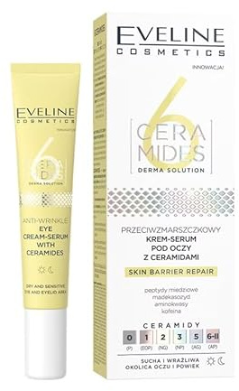 Eveline Cosmetics 6 Ceramide Anti-Falten Augencreme Serum mit Peptiden, Squalan & Koffein für Tiefenhydration und Stärkung der Hautbarriere