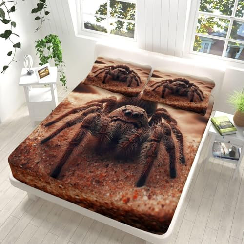 Dunkelbraun Spannbettlaken 160x200 cm Spinne Boxspringbett Spannbetttuch Weich Matratzenbezug 1 Spannleintuch Tiefe Tasche 30 cm mit 2 KissenbezüGen 80x80cm