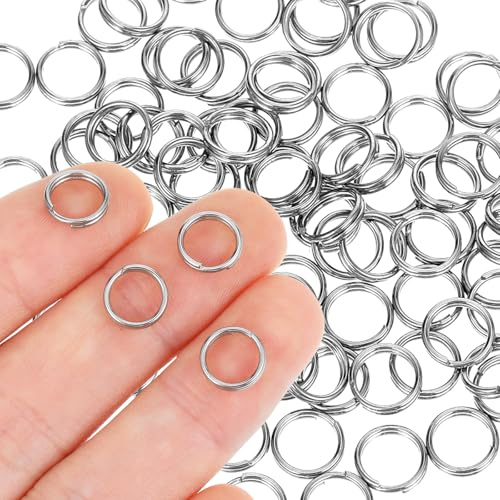 AOZUO 100 Pièces Petits Porte clés, Anneaux Fendus à Double Boucle en Acier Inoxydable, Mini Connecteur d'Anneau en Métal pour Bijoux, Boucles d'oreilles, Colliers, Bracelets et Artisanat (8 mm)