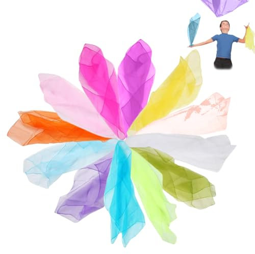 ZEPIQOR 12 Stück Bunte Jongliertücher, Kindergarten jongliertücher, Tanz Tücher, Chiffontücher Gymnastiktücher, Sensorisches, Kindershow, Aktivitäten Zubehör Dekoration (60x60cm)