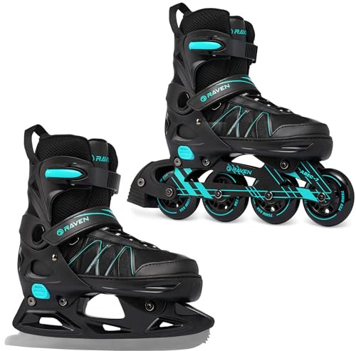 RAVEN Expert 2in1 Schlittschuhe Hockey Inline Skates Inliner für Kinder und Erwachsene verstellbar (Mint, 37-40 (23,5-26cm))
