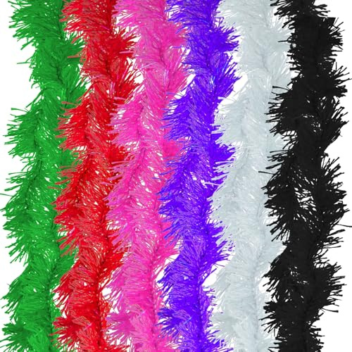 GWAWG Paquete múltiple de 6 boas de plumas, 6 colores disponibles, boas de plumas artificiales, decoraciones de boa esponjosas artificiales para accesorios de baile, Oscuro, talla única