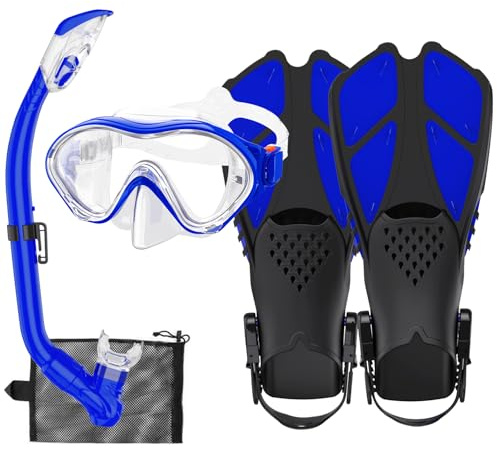 HH HHAO SPORT Tauchermaske und Dry Top Schnorchel für Schwimmen, Tauchen Schnorchelset Kinder mit Flossen