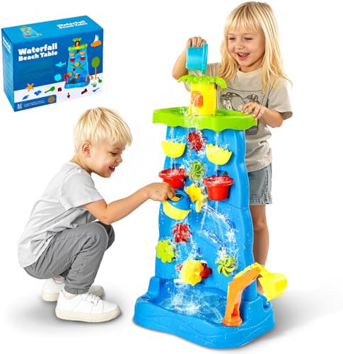 VEVOR Spieltisch, doppelseitiges Kinder-Aktivitäts-Wasserfall-Spielset mit 37-teiligem Zubehör, Aktivitätstisch für Kinder, Wassertisch für draußen, für Jungen und Mädchen ab 3 Jahren