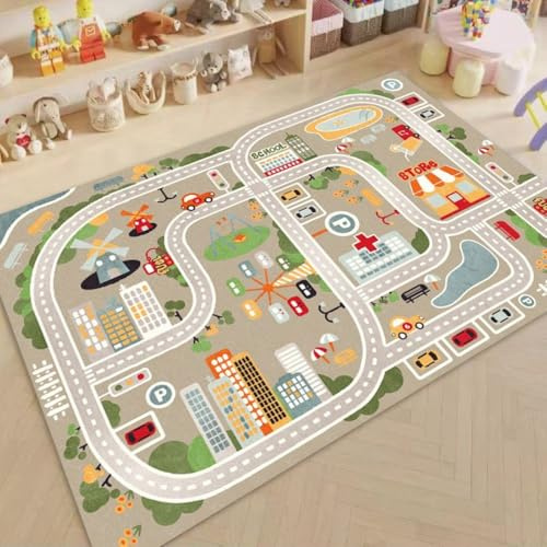 DLAYLQZG Tappeto Pista con Base in Gomma Antiscivolo Gioco Educativo Ragazzi Ragazze Tappeto da Gioco per Camera dei Bambini, Stanza dei Giochi e Camera da Letto (White,40x60cm)