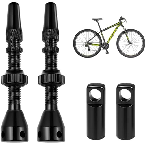 leruiyezs Set 2 Piezas Valvulas MTB Tubeless 44mm En Aleación Ligera con Núcleo Extraíble Negro Compatible Válvula Tubeless para Llantas Y Ruedas Sin Cámara Bicicleta Carretera MTB Gravel