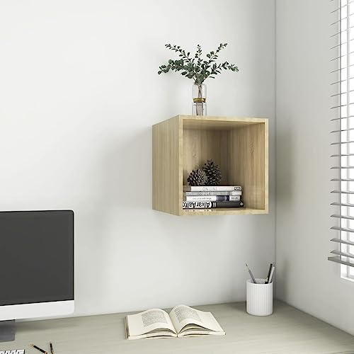 Teenpull Sonoma-Eiche Wandschrank 37x37x37 cm, Holzwerkstoff, Hängeschrank für Bücher, Dekoration, Wandregal, schwebend, langlebig, robust, vielseitig einsetzbar
