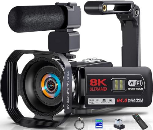 PITIKI Videokamera Camcorder8K 64MP WiFi Vlogging Camera mit IR Nachtsicht für YouTube, 3-Zoll-Touchscreen 18X Digitalzoom Webcam Kamera mit 2 Betterien