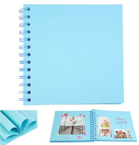 Scrap Book Blue, 40 Pages Small Photo Album to Write in & Stick Photos | DIY Memory Album,17x17cm Kraft Paper Photo Book for Wedding, Travel, Anniversary, Christmas, Birthday Gifts