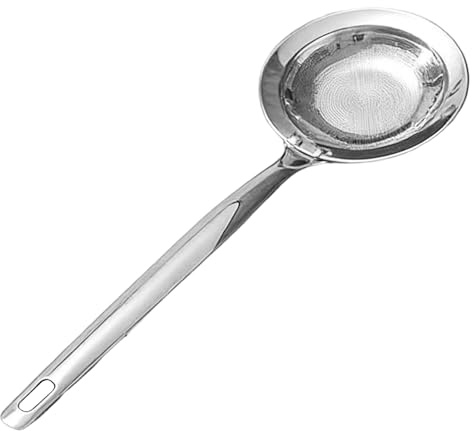 Stainless Steel Culinary Scoop - Durable Food Ladle, Mirror Finish Tableware | Strainers Fine Mesh, Extended Grip Utensil for Broth, Curry, Chili, Noodle, Buffet, Catering Service Kitchen Broth Sauce