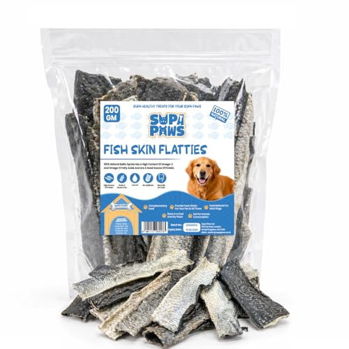 Supa Paws 200g Fish Skin Flatties for Dogs 100% Natural White Fish Skin Flatties Jerky Dog Treat, Hypoallergenic Dog Food & Grain Free Dog Chews, Dental Pet Treat, High Protein Dog Snacks