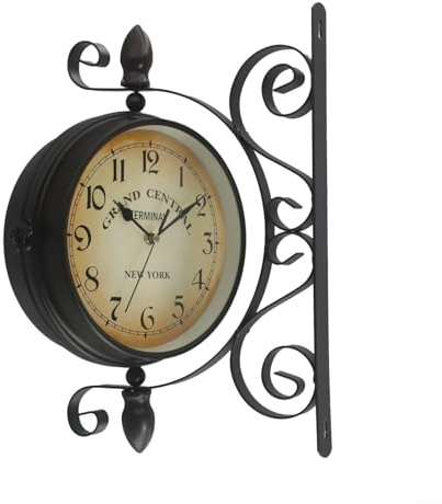 Orologio da parete vintage su entrambi i lati, in ferro battuto, stile stazione ferroviaria, 20,3 cm, silenzioso, al quarzo, decorazione rotonda per casa e ufficio