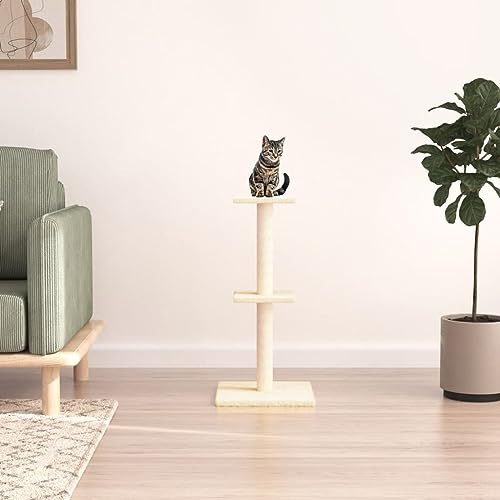 Mangloder Arbre à chat avec colonnes à griffer en sisal, peluche, plateforme et grotte, 73 cm, meuble à gratter peu encombrant pour appartement, coin, balcon et intérieur, crème