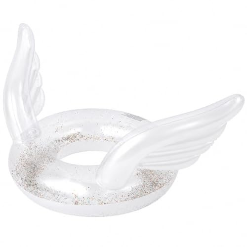 Glitter Wing Inflatable Swimming Ring, Clear Pink & White PVC Pool Float