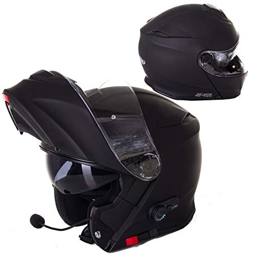 ViPER RSV171 Bluetooth Flip up Motorcycle Motorbike Bike Crash Helmets With Drop-Down Sun Visor Helmet ECE 22.06 Approved Unisex Adult Racing Touring Cruising Bike Wear (Matt Black, L)
