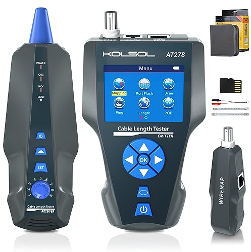 Tester per cavo di rete AT278, con TDR, filtro CA, tracciatore cavo multi-funzionale per RJ45, RJ11, BNC, cavo metallico, PING/POE