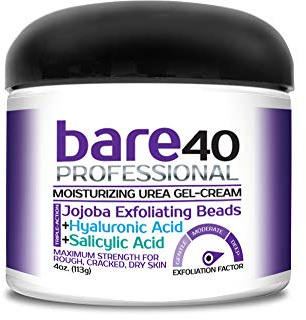 BARE 40 PRO, 40% Urea Gel with 2% Salicylic Acid, Hyaluronic Acid, Tea Tree Oil, Aloe Vera Extract, Jojoba Beads, 118g Callus Remover and Corn Remover Moisturizes and Makes Cracked Heels, Feet, Elbows