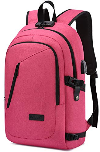 WENIG Mochila portatil Mujer Mochila Portatil 15.6 Pulgadas Mochila Hombre con Puerto de Carga USB,Mochila Backpack para el Laptop para Ordenador del Negocio Trabajo Diario Viaje Rosado