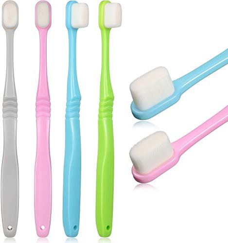 Boao 4 Pieces Soft Micro-Nano Manual Toothbrush Extra Soft Bristles Toothbrush with 20,000 Bristles for Fragile Adult Kid Children (Blue, Gray, Green, Purple)
