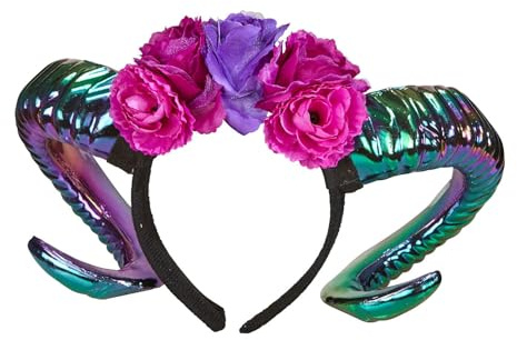 W WIDMANN MILANO Party Fashion 68567 - Widderhörner mit Blumen, Haarreif, Hexe, Fee, Halloween Accessoire