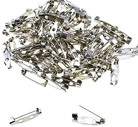 HAHIYO 20mm Length Brooch Bar Pins Close Securely Clean Edges Easy Manipulate Durable Carbon Steel Lightweight Badge Backs Safety Locking Clasp Silver 100 PCS for DIY Arts Crafts Jewelry Making Tags