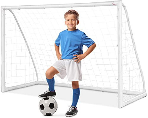 COSTWAY Portería de Fútbol Portátil para Niños, Portería de Fútbol y Red Patio con Estructura en PVC Resistente, Fácil Montaje, Palos y Red para Entrenamiento (183 X118.5 CM)