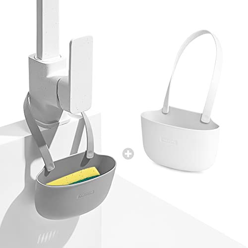 Sophie & Panda Silicone Sponge Holder - Set of 2 - Easy to Use Soap Holder - No Installation Needed - Kitchen Sink Caddy - Kitchen Sink Organizer - White and Grey