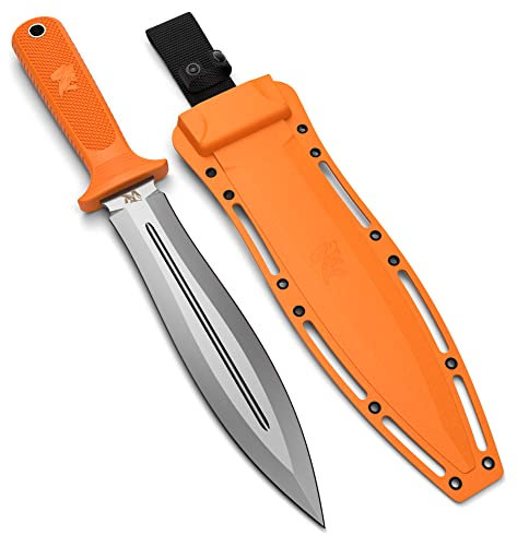 ODENWOLF W-SowCatcher - Großes Jagdmesser aus D2-Stahl - Feststehendes Messer mit Scheide - Zweischneidiges Schwert mit TPE-Griff - Full Tang Survival für Outdoor Aktivitäten