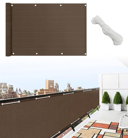 IlGruppone Telo Copribalcone Tinta Unita 90 x 500 Cm HDPE UV Frangivento con Occhielli e 24 Metri Corda Schermo Privacy Terrazzo Frangivista Recinzione Copri Ringhiera Balconi Antipioggia - Marrone