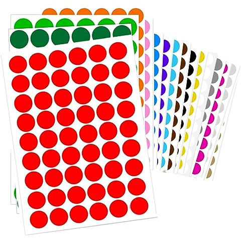 Etichette Adesive Bollini Colorati Rotonde, 864 PCS Rotonda Tenuta Etichette Adesivi Multiuso Scrivibili per Calendari Ufficio Manuale (16 Colori,20mm)