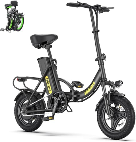 Ealirie Electric Bike, Folding 14 Tubeless Tire 25-60km Range E Bike Bicycle, 10.4Ah Removable Battery Hill Electric Fat Tire Snow Beach Ebike, Dual Disc Brakes & Shocking Proof for Adults &Teens