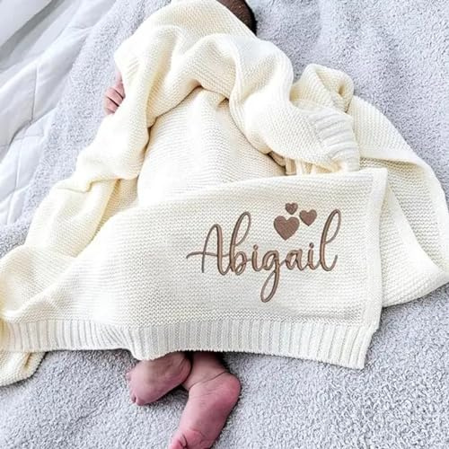 HERSTL Personalisierte Babydecke Mit Namen - Geschenke für Baby, Sommer Decke (White)