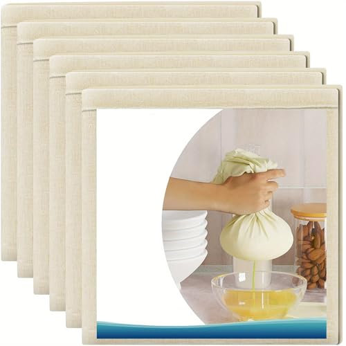 6 Stück Passiertuch Käsetuch, Cheesecloth Leinentuch Wiederverwendbar und Waschbar Ungebleichte Seihtuch für Hausgemachten Käse Nussmilch Beeren Obstsaft und Gemüsesaft Abseihen (50x50cm)