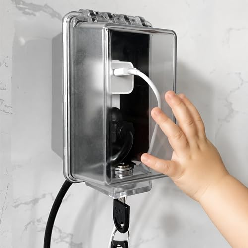 PILISPARK Baby Safety Outlet Cover Box-Key Lock for Much Better Toddler Proofing, Easier Operation, Simple 4 Step Install with Included Screws,Provides Extra Space Inside for Plugs,Adapters