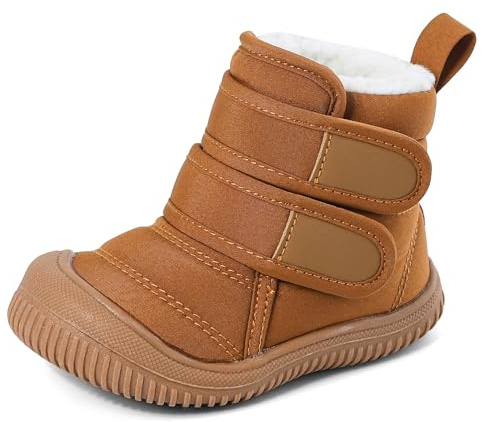 MASOCIO Baby Shoes Boys Girls Winter Snow Boots Infant Toddler Kids Warm Fleece Lined Furry Fluffy Booties Slippers First Walking 12-18 Months Size 4 UK Child Brown