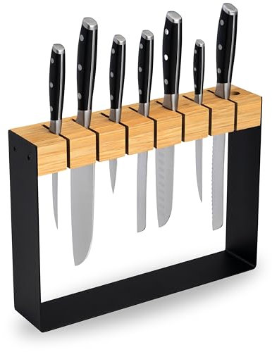 Ceppo portacoltelli senza coltelli, in legno non equipaggiato, nero, porta coltelli da cucina, per 7 coltelli e 1 affilacoltelli, nuovo modello 2025