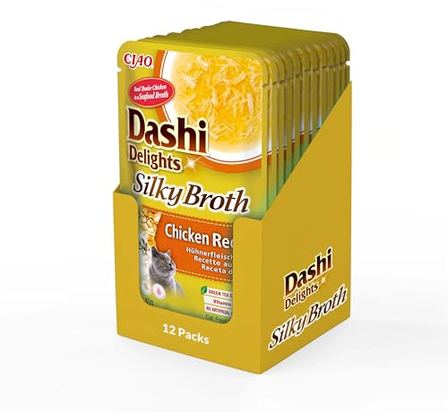 INABA Dashi Delights Silky Broth, Wet Food for Cats with Chicken, Fish Broth, Rich in Protein, Natural Ingredients, Complementary Meal, Value Pack, 12 Packs of 40g