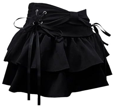 XIANUOJI Jupe Trapèze pour Femme Mini Jupe D'été en Jean Y2K Jupe Courte Vintage en Jean Jupe Plissée Décontractée pour Femme Ourlet Volant Sexy Gothique Punk Jupe (Noir, XXXXL)