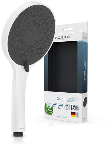 SCHÜTTE Handbrause CAPRI mit Samtstrahl-Technologie | Duschkopf mit über 300 Düsen und 3 einstellbaren Strahlarten | Brausekopf Antikalk für die Dusche | Weiß