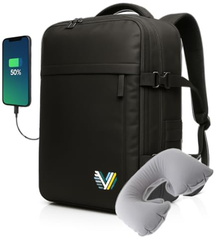 Mochila Viaje Cabina Avión 40x20x25 Ryanair | Travel Backpack | Bolsa Viaje Impermeable Mujer Hombre | Nylon Acolchado Premium y Cremalleras Reforzadas | Incluye Regalo Almohada Reposacuellos