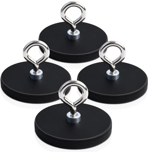4 imanes de neodimio con rosca, extrafuertes, 10 kg, fuerza de sujeción, 43 mm, fuertes, grandes, con agujero con gancho magnético, atornillable, imán plano