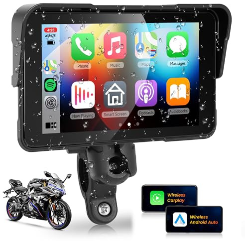 Wireless CarPlay for Motorcycle 5 IPS Touchscreen Wireless Android Auto,Waterproof Touch Screen Portable Car Play, GPS CarPlay for Motorbike,Voice Control Safty,Tyre Pressure Monitor Carplay VECHTEL