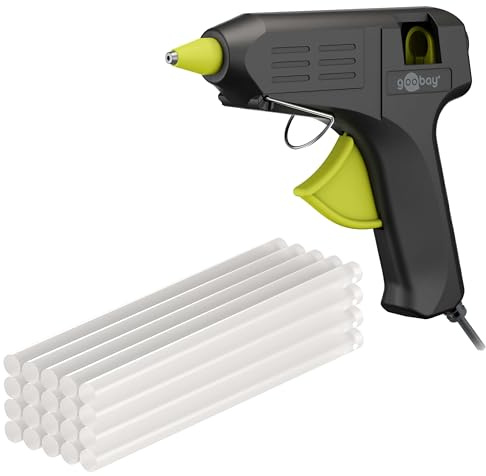 goobay Pistola de pegamento caliente 40 W con 20 barras incluidas, para barras adhesivas de 11 mm, calentamiento rápido, ideal para manualidades, decoración y reparaciones domésticas, 77825