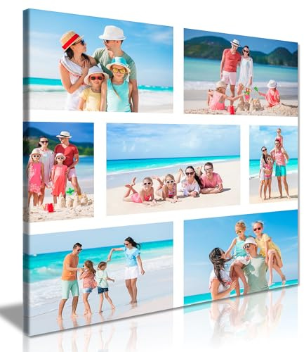 Personalised Canvas Print – 7 Photo Collage Square Custom Wall Art, Framed | Ready to Hang, Fade-Resistant Inks, Photo Gifts for Mum Dad Birthday Christmas, Family Pictures for Walls, Sizes 12-30 Inches
