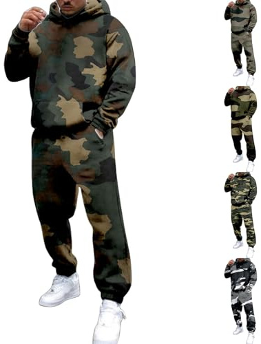 Maskjuwio Tuta da jogging da uomo, 2 pezzi, tuta mimetica, tuta da jogging, da uomo, a maniche lunghe, calda, con cappuccio, da jogging, Y2K, Hip Hop, tuta da corsa, Blackish Green, M