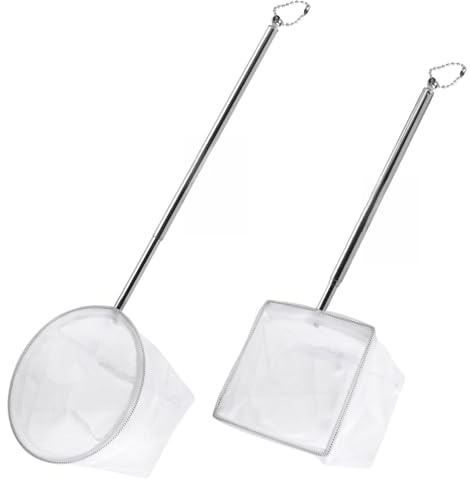 WJMY Mini retino per acquario, a maglia fine, diametro 10 cm, manico telescopico in acciaio inox, lunghezza 48 cm, accessori per acquario, per gamberetti e piccoli pesci