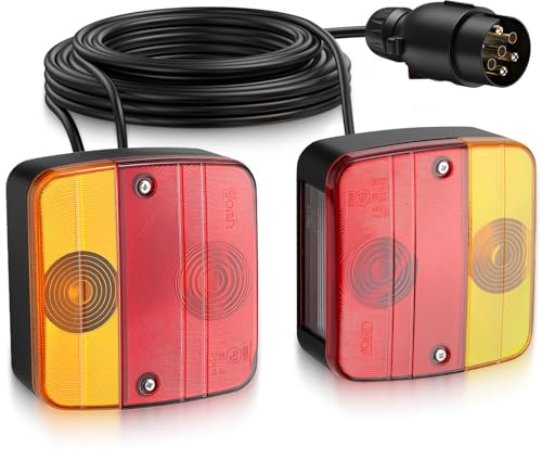 COLFULINE Luces Traseras de Remolque Halógeno 7 Pines E-Mark Homologado, IP65, Cable 10m, 12V con Tornillos para Furgonetas, Caravanas, Tractores