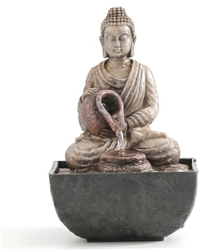 Water Fountain Indoor Buddha Statue Tabletop Water Fountain Zen Resin Indoor Feature for Home Office Decor